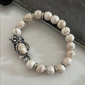 White Beaded Owl Bracelet